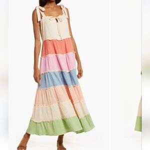 FRNCH NWOTs Laurel Colorblock Tiered Cotton Maxi Dress